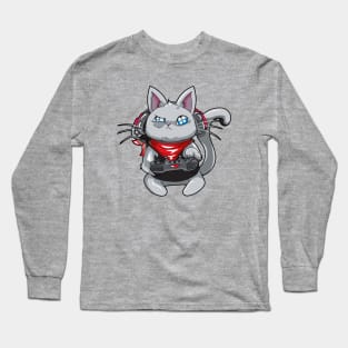 Funny Gamer Cat playing videogames Long Sleeve T-Shirt